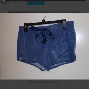 GreenTea Womens Blue Velour Leisure Lounge Shorts w Satin Ribbon Tie sz S